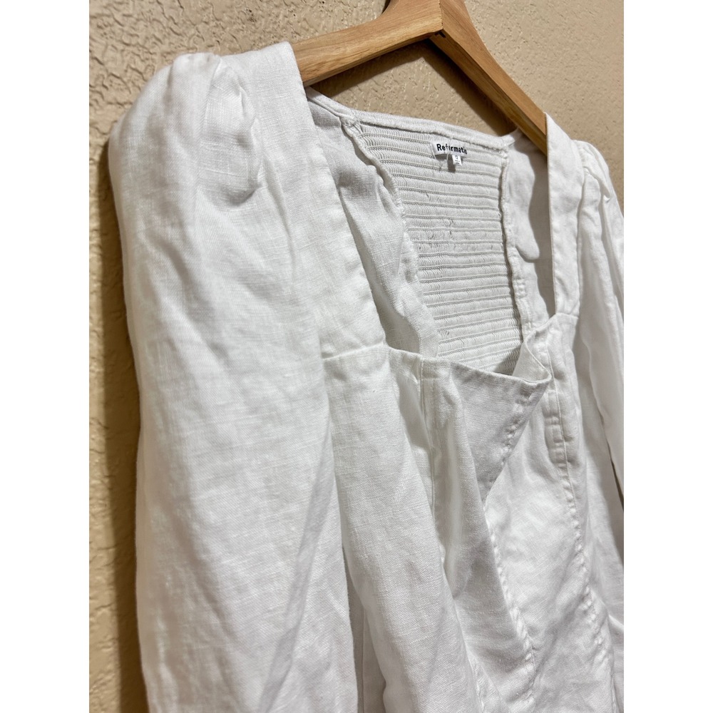 Reformation 12 Tasha Linen Top White Square Neck Puff Sleeve Cottage Milkmaid - Picture 8 of 11